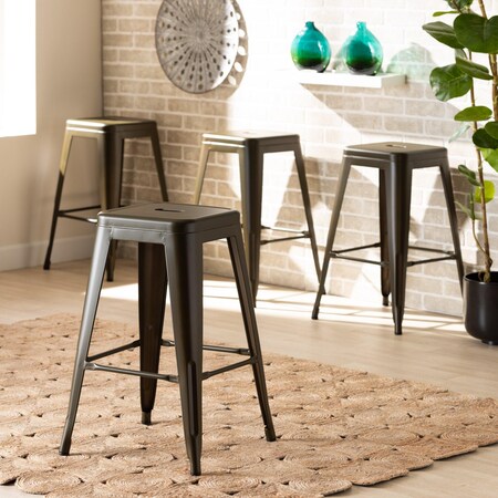Baxton Studio Horton ModernIndustrial Gunmetal Finished Metal 4-Piece Stackable Counter Stool Set, PK4 192-4PC-12044-ZORO